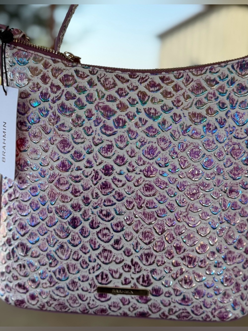 LASTONE! Brahmin Katie Floralite Crossbody Purple Iridescent Glow Tassel NWT